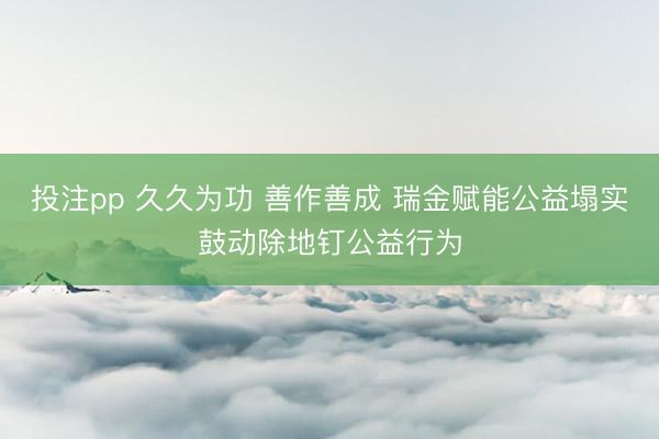 投注pp 久久为功 善作善成 瑞金赋能公益塌实鼓动除地钉公益行为